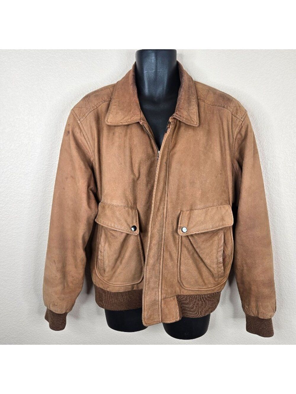 Vintage 80s U2 Wear Me Out Mens L Brown Leather Bomber Jacket